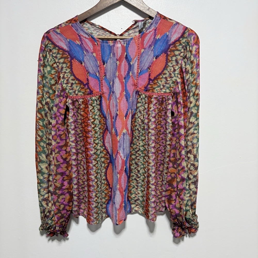 Blink London Blouse Womens XS Bright Colorful Artsy Lightweight Geometric Top